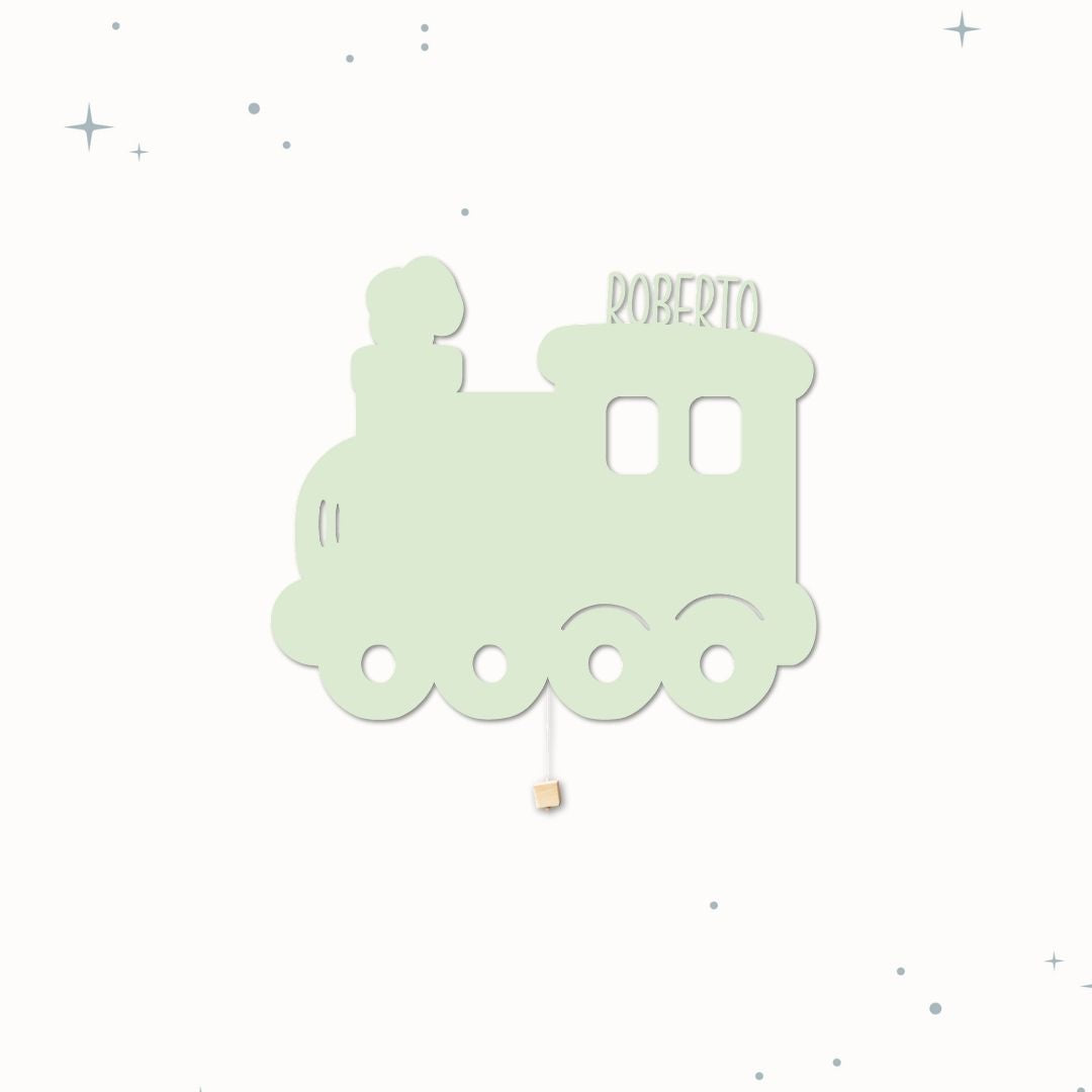 Lampada da parete personalizzata per cameretta bambini a forma di treno verde latte e menta