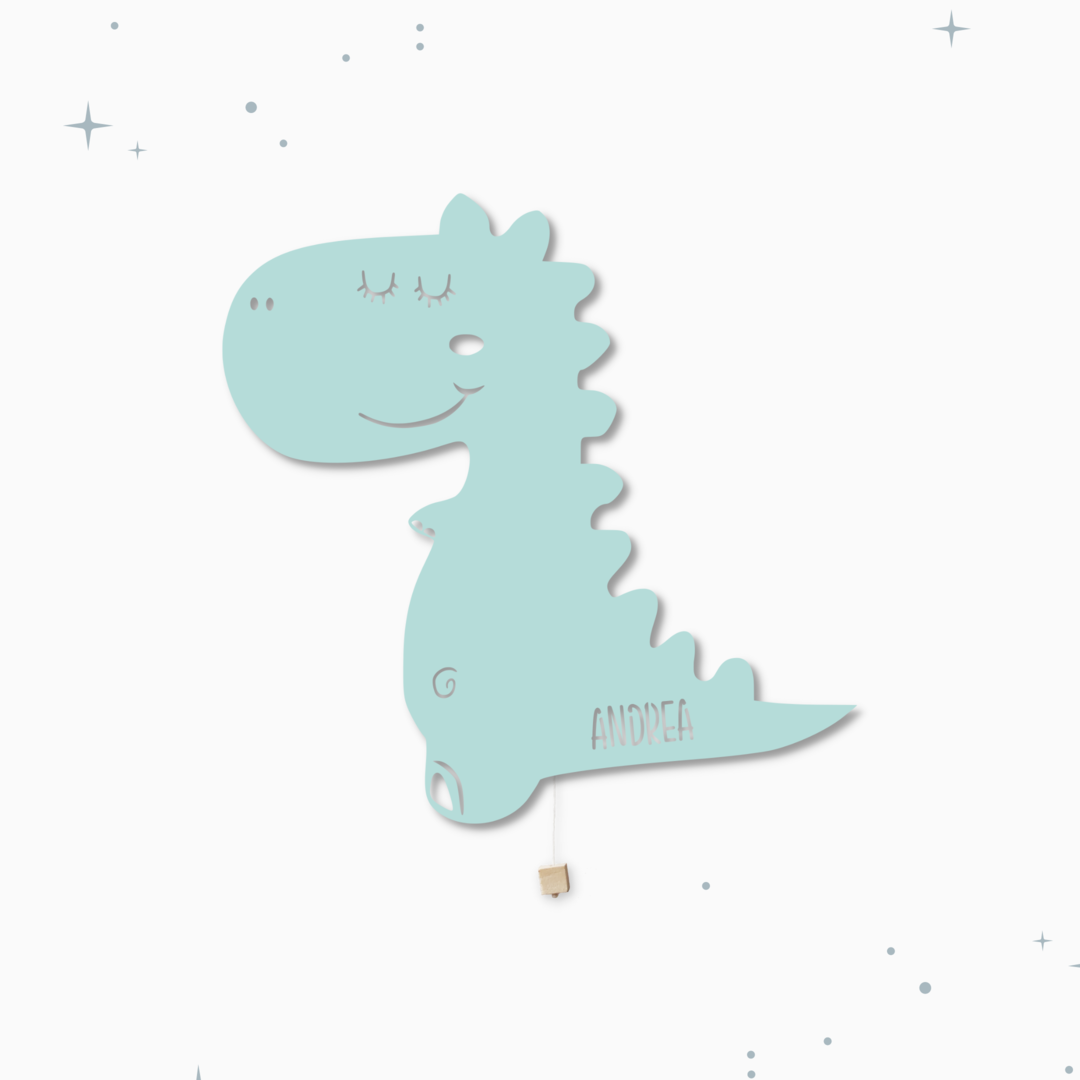 Lampada da parete personalizzata per cameretta bambini a forma di dinosauro verde acqua