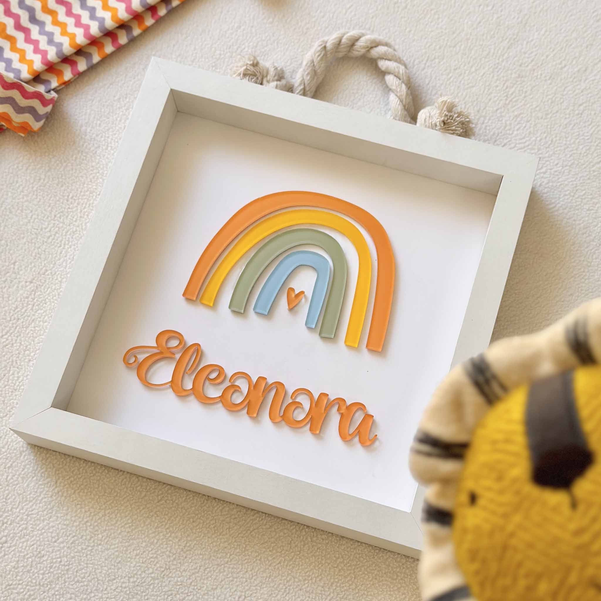 Quadretto arredo camerette bambini legno bianco color arcobaleno