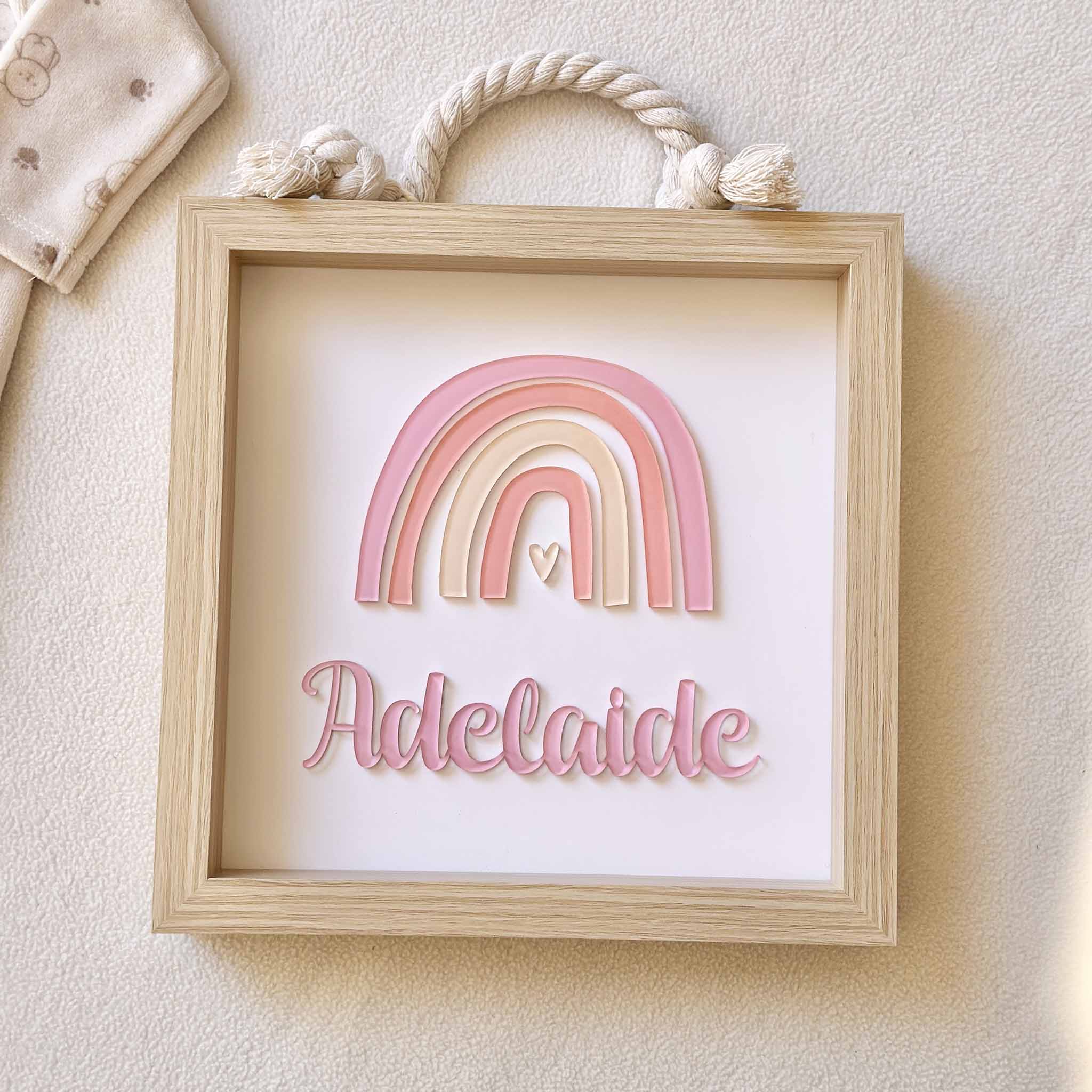 Quadretto arredo camerette bambina legno arcobaleno rosa