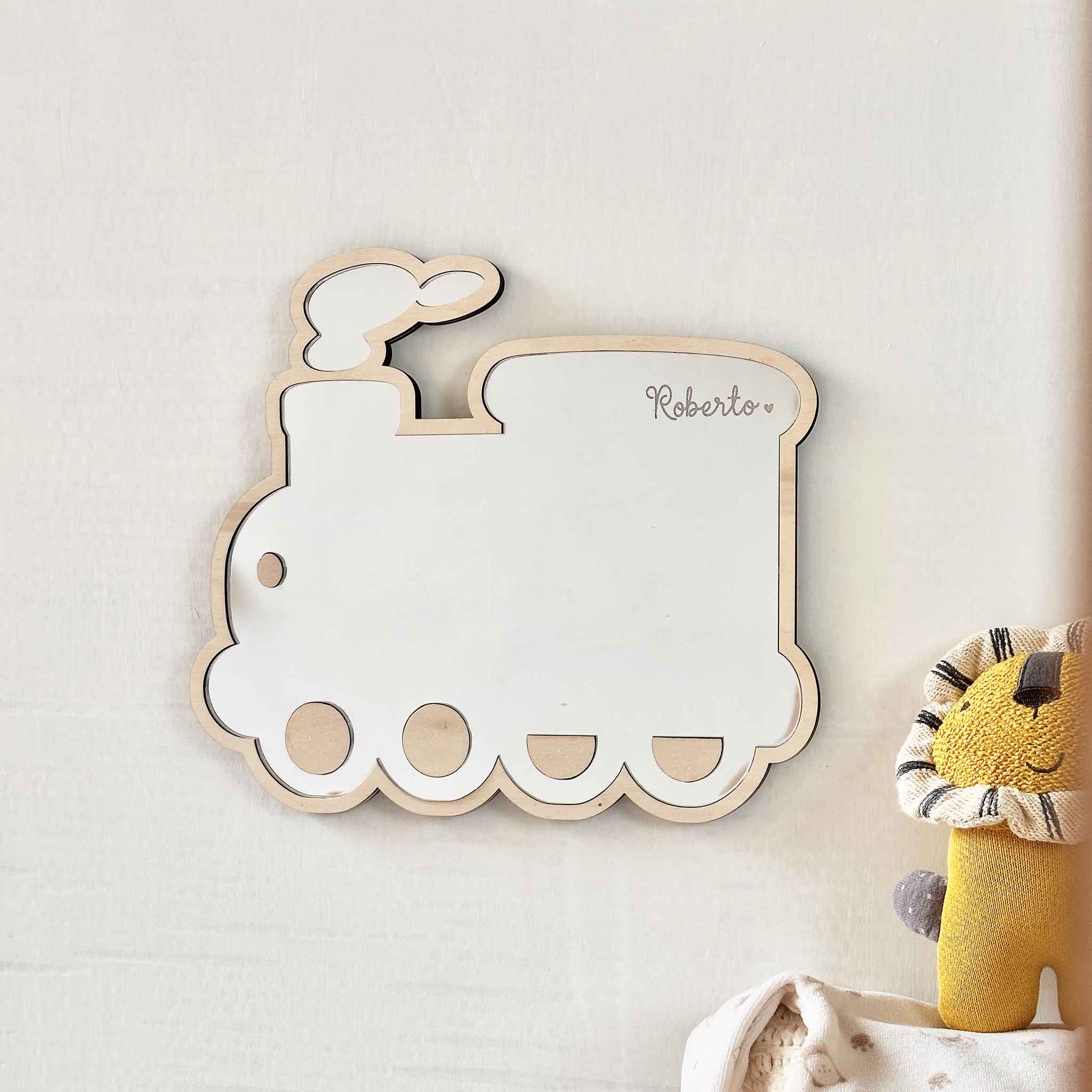 Decorazione cameretta personalizzata specchio bambini forma treno