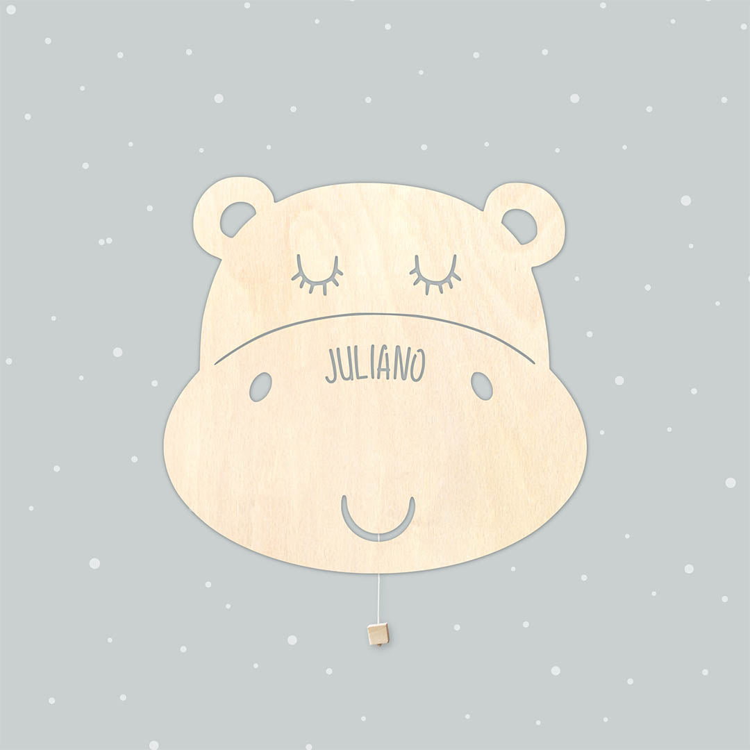 Lampada da parete personalizzata per cameretta bambini a forma di ippopotamo legno